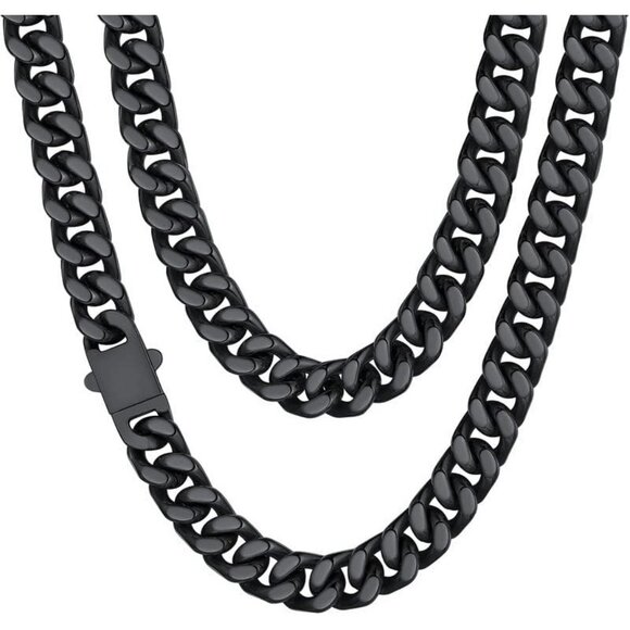 Other - Men's 12mm Width Steel 18K Gold Plated Black Durable Hip Hop Cuban Chain Jewelry